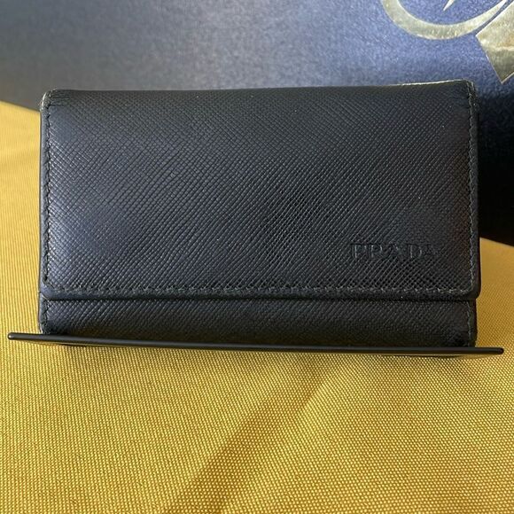PRADA  Saffiano Black Leather 6 Key Holder. - Picture 1 of 12
